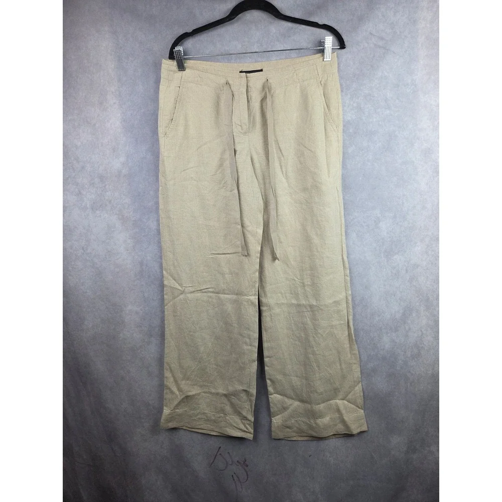 Talbots Signature Beige 100% Linen Wide Leg Pants Trousers‎ Womens 10P Petite